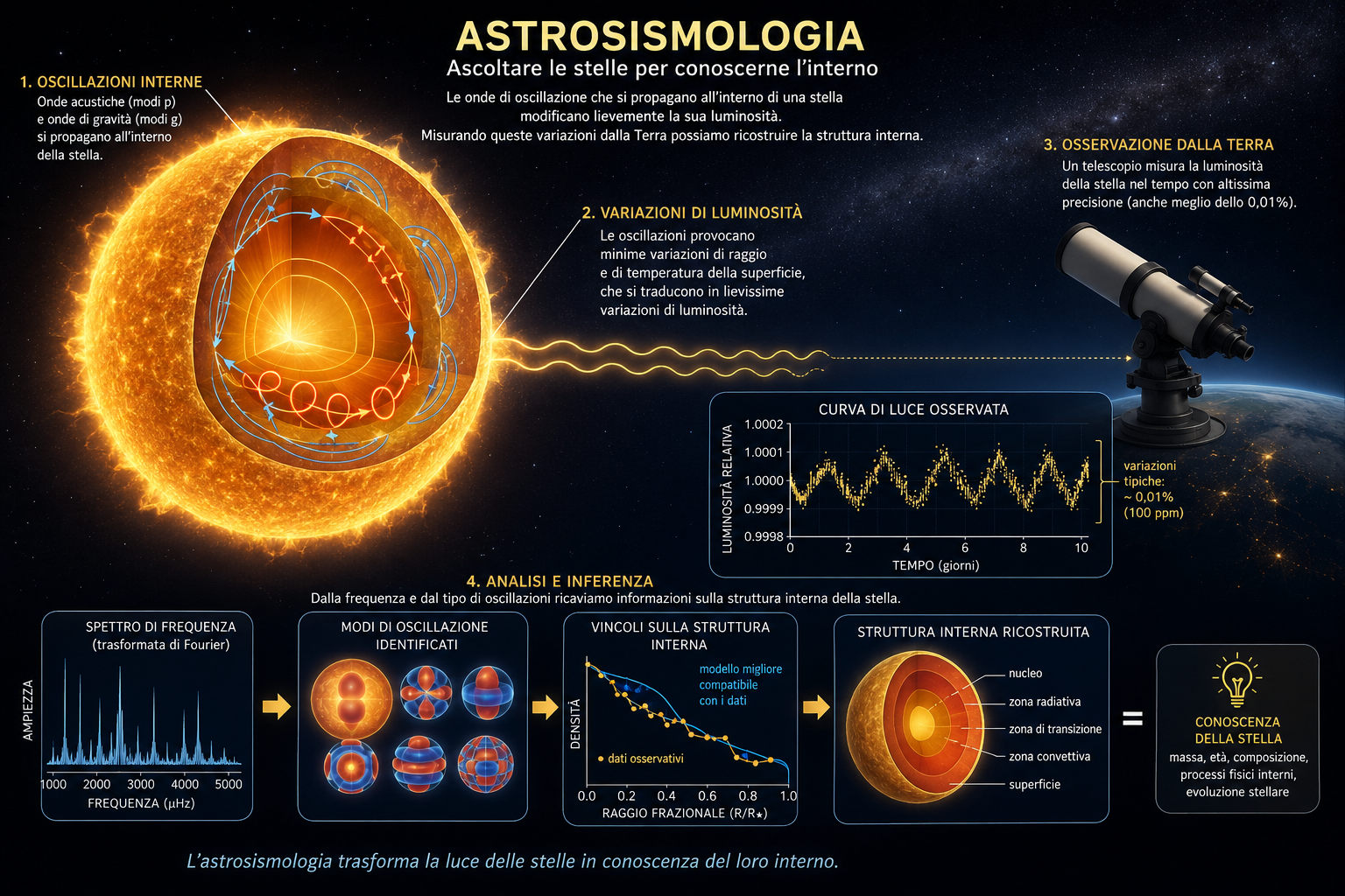 Una grafica che riassume i concetti fondamentali dell'astrosismologia.