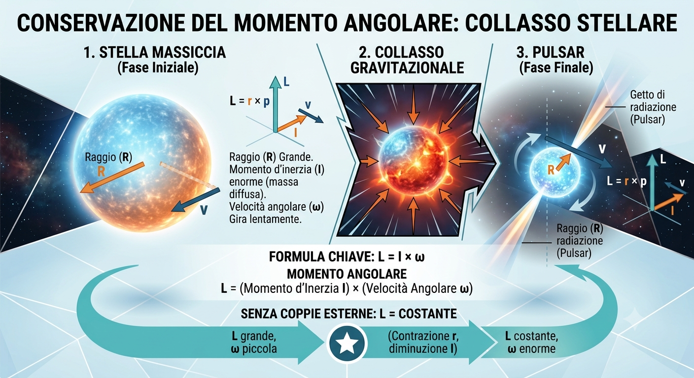 In mancanza di forze esterne il momento angolare di una stella si conserva durante il collasso gravitazionale
