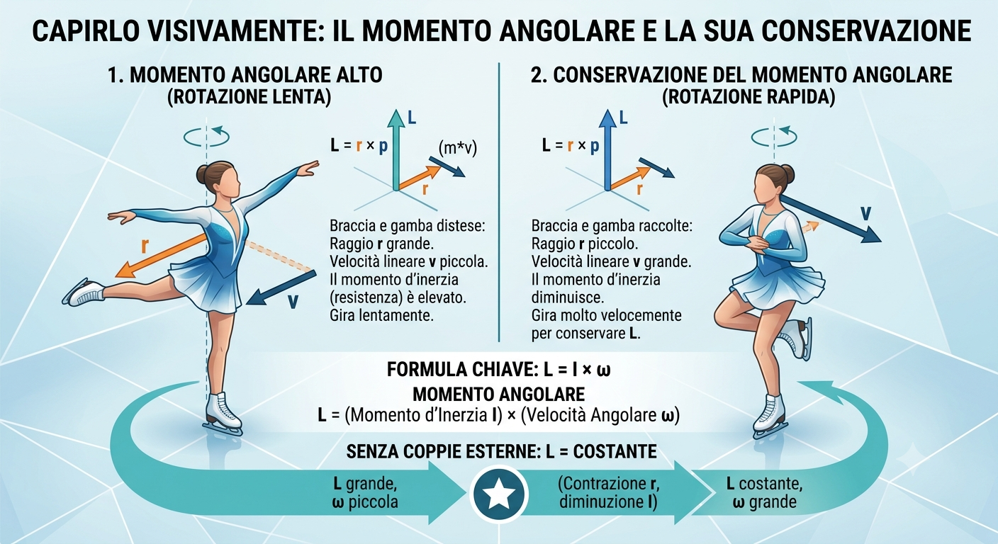 Una pattinatrice sul ghiaccio usa il momento angolare