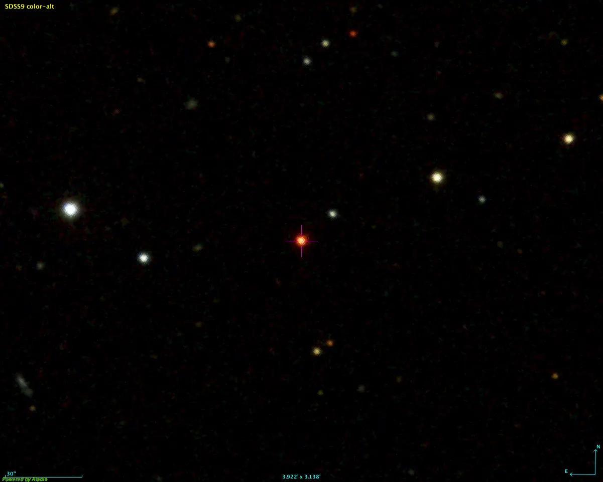 Al centro dell’immagine la nana rossa TRAPPIST-1 ripresa nell’ambito della survey SDSS9.