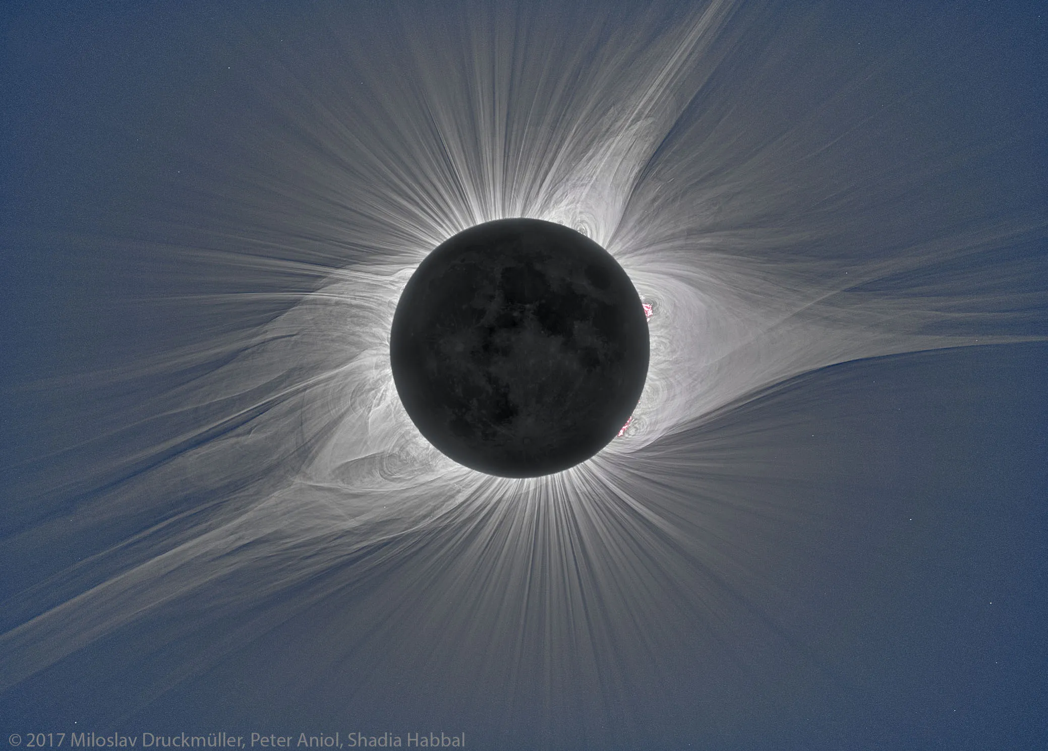 Una fotografia della corona solare acquisita il 21 agosto 2017 durante un'eclisse solare totale.