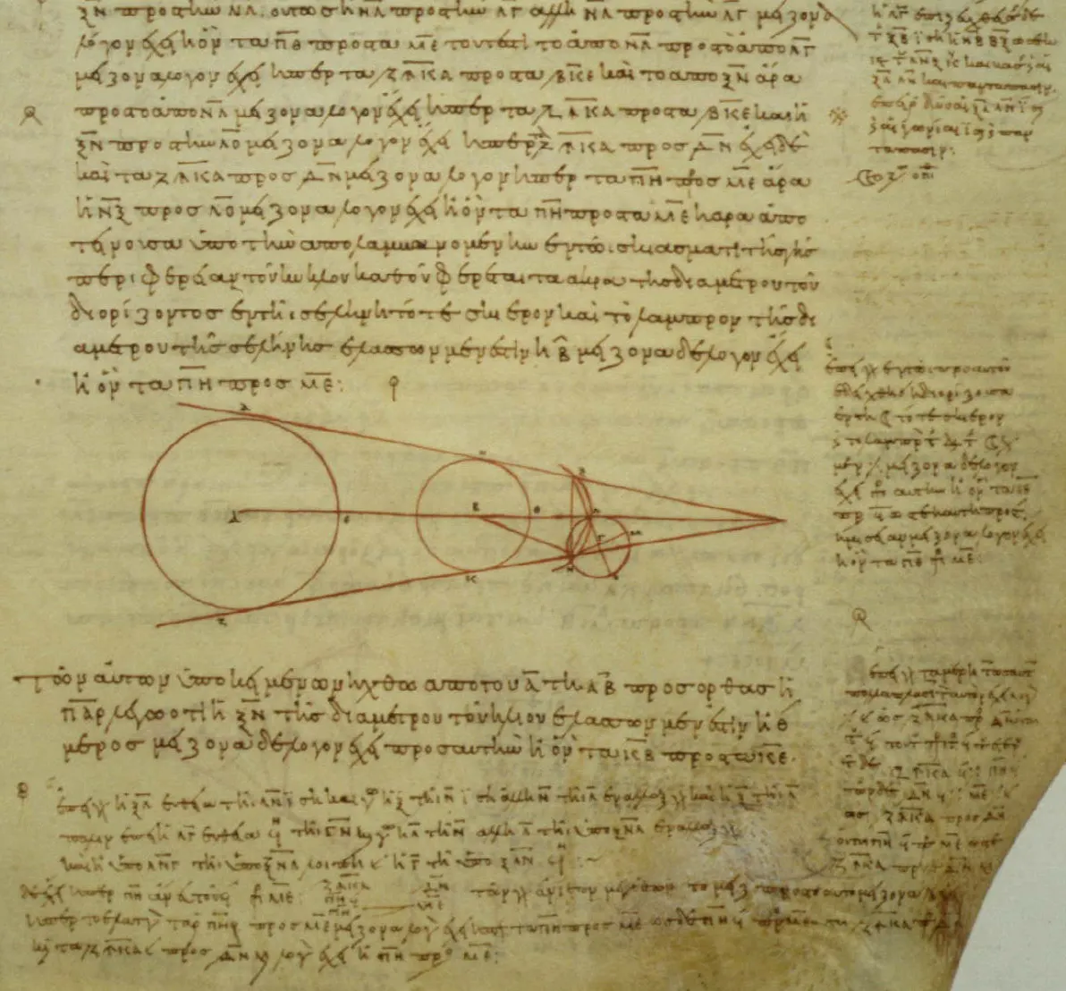 Il disegno riprodotto nella pagina fa parte della Proposizione numero 13 del trattato, che ha per oggetto i rapporti tra i diametri del Sole, della Terra e della Luna nonché la grandezza dell’ombra che la Terra proietta sulla Luna durante un’eclisse lunare.