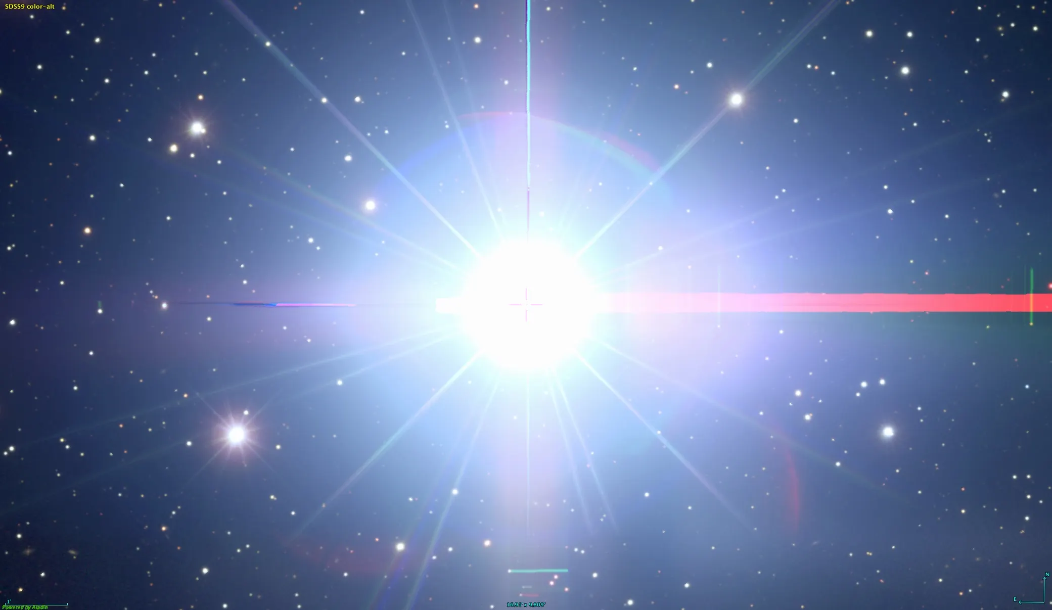 La luminosità abbagliante di Alnilam risalta in questa immagine tratta dalla Sloan Digital Sky Survey 9