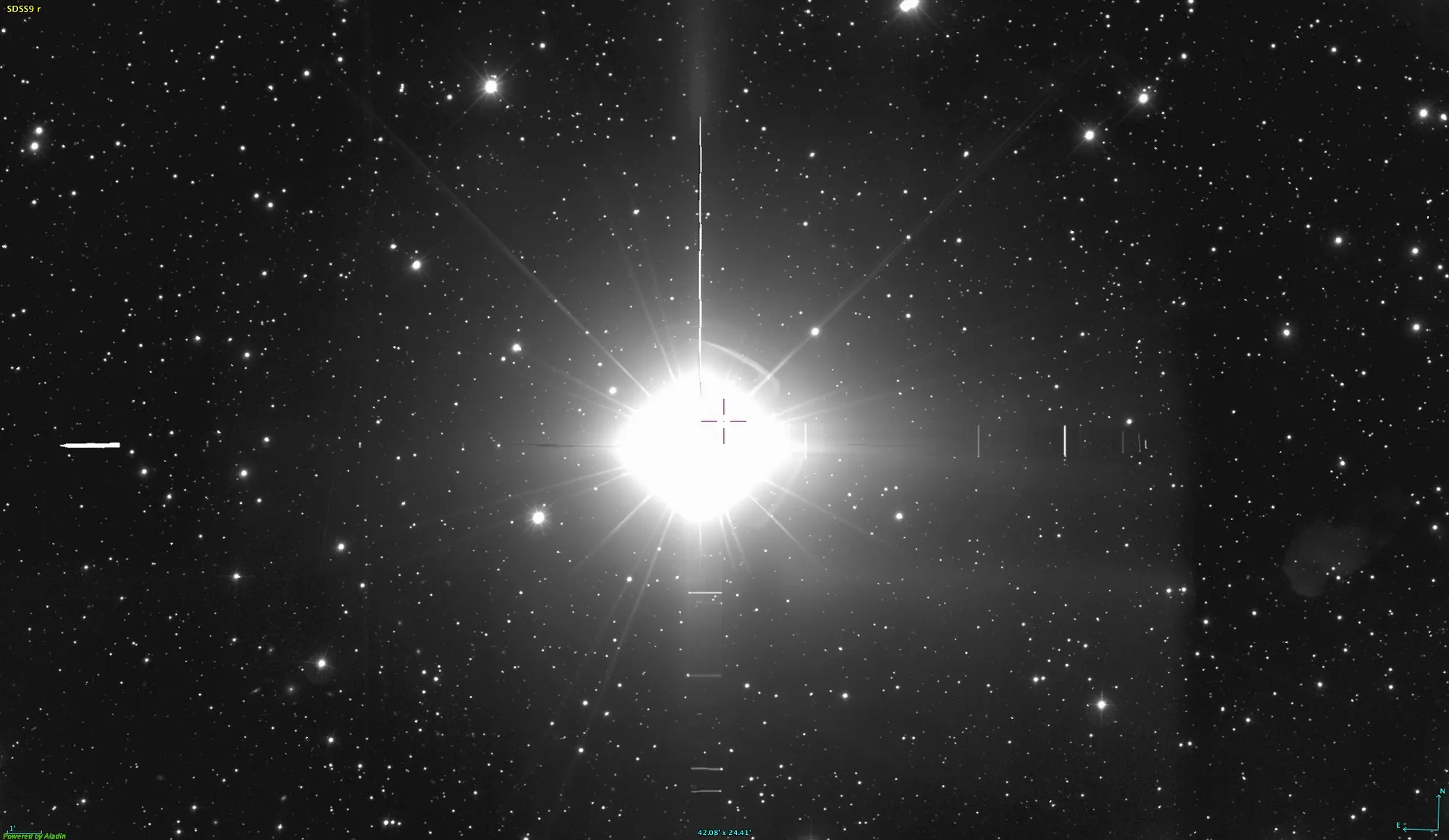 Alnilam osservata nella banda del rosso (con un filtro centrato sulla lunghezza d’onda di $6231\,\mathring{\mathrm{A}}$) nell’ambito della survey SDSS9
