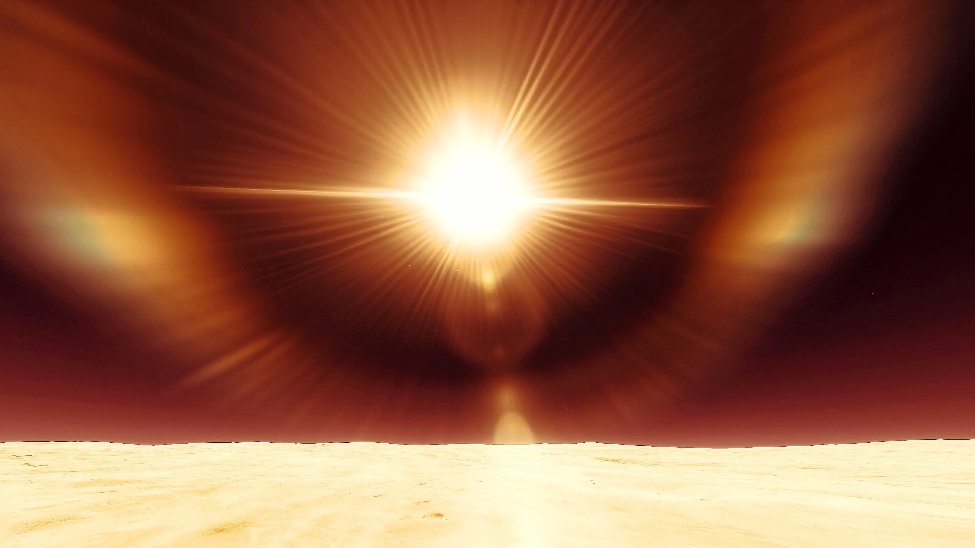 Vista simulata di Betelgeuse che illumina la superficie di un suo distante, ipotetico pianeta.