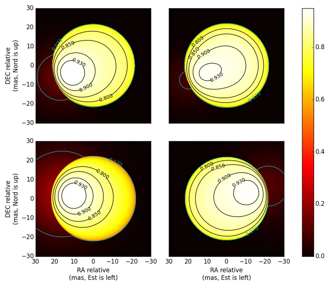La macchia luminosa, probabilmente un’enorme cella di convezione, che appare sulla fotosfera di Betelgeuse nelle osservazioni interferometriche compiute con lo strumento PIONIER del VLTI.