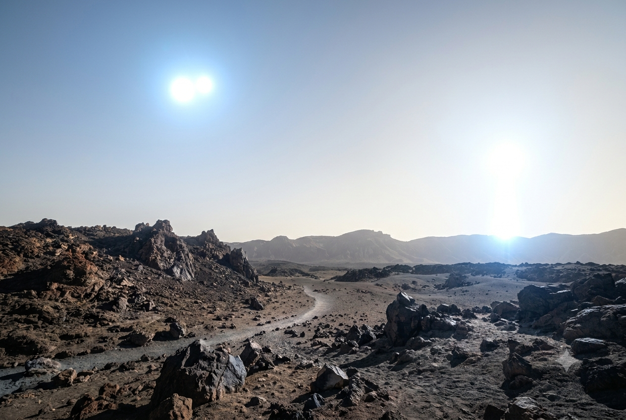 Rappresentazione immaginaria di un ipotetico pianeta roccioso in orbita intorno a Rigel C.