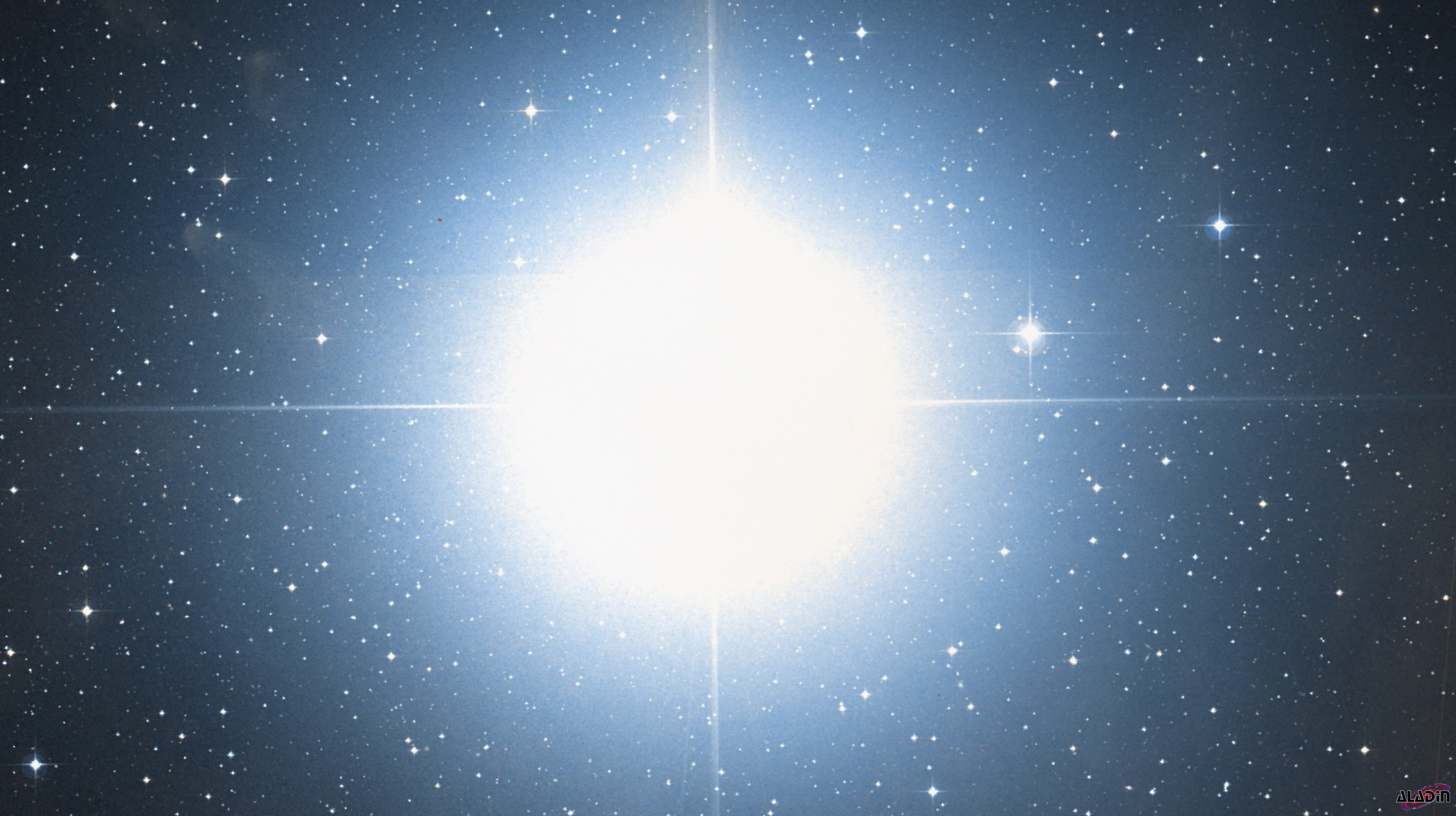 La luminosità abbagliante di Rigel in un'immagine tratta dalla survey DSS2