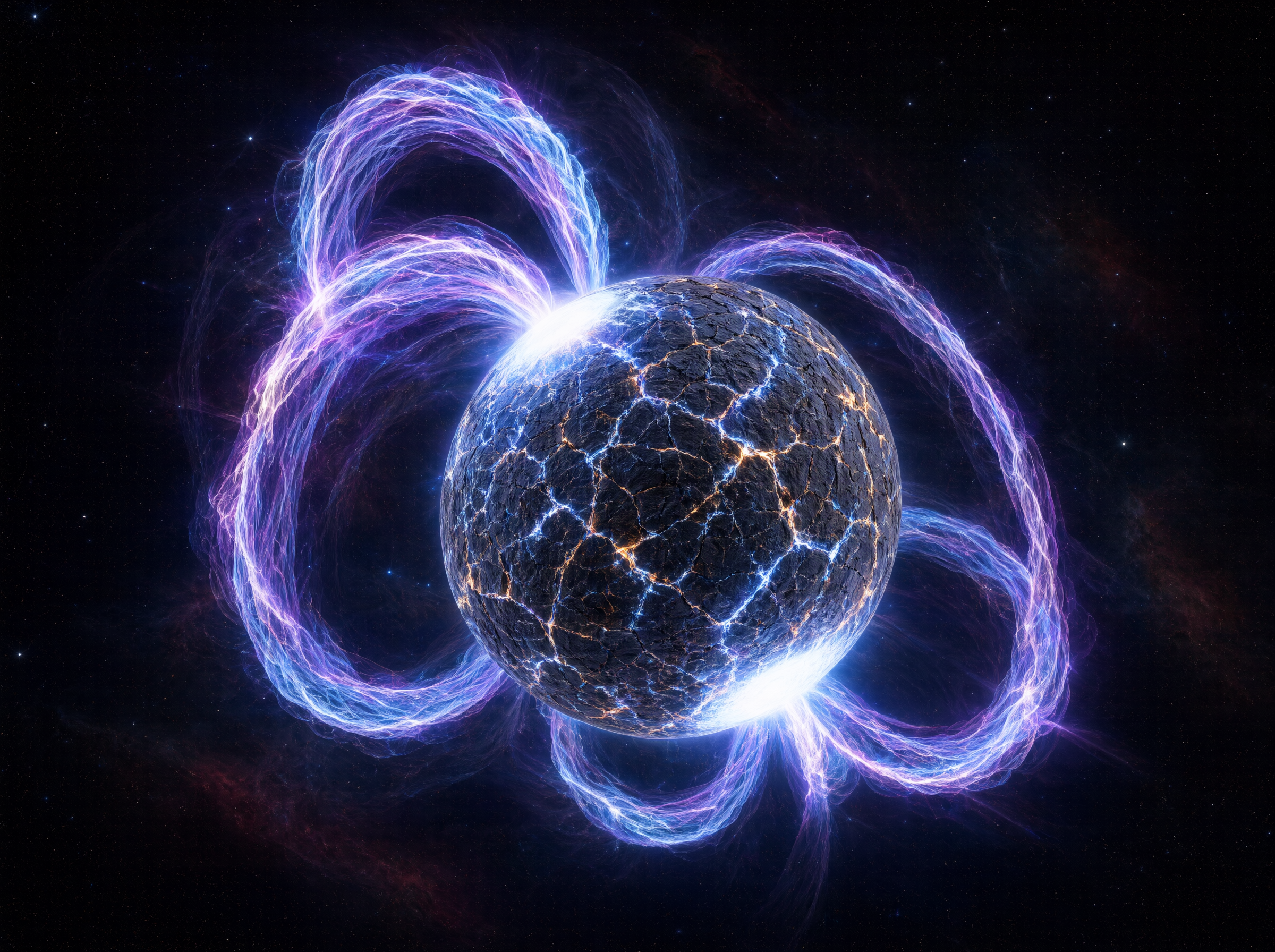 Rappresentazione artistica di una magnetar con fratture crostali